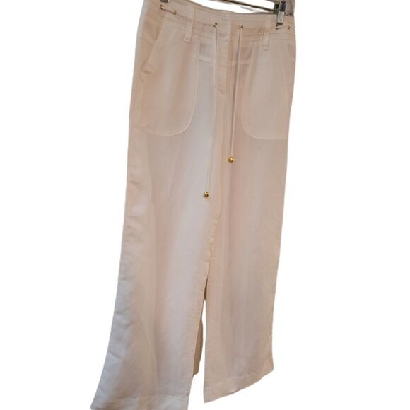 Sharagano Women's White Long Linen Feel Pants - Picture 1 of 16